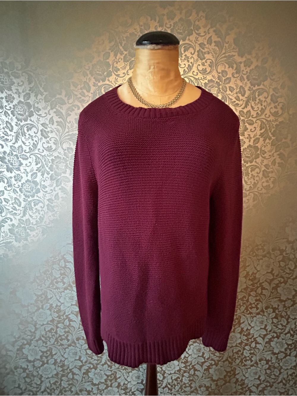 J.Crew Maroon Textured Knit Crewneck Sweater - Medium Cotton Wool Blend